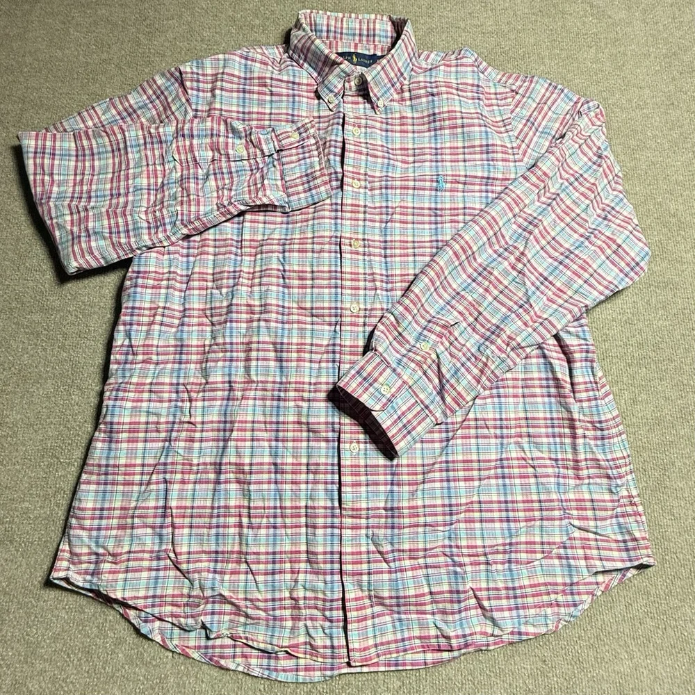 Polo Ralph Lauren Shirt Mens XXL Pink Blue Plaid Classic Fit Oxford Button Down - Picture 4 of 16
